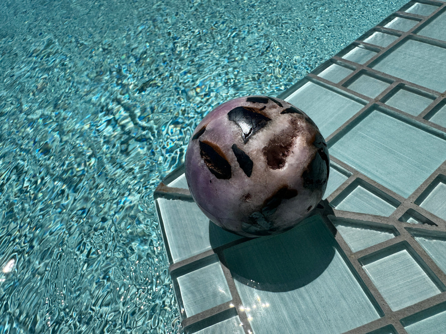 Pink Aragonite & Magnetite Grounding Love in the Heart Sphere 355 Grams