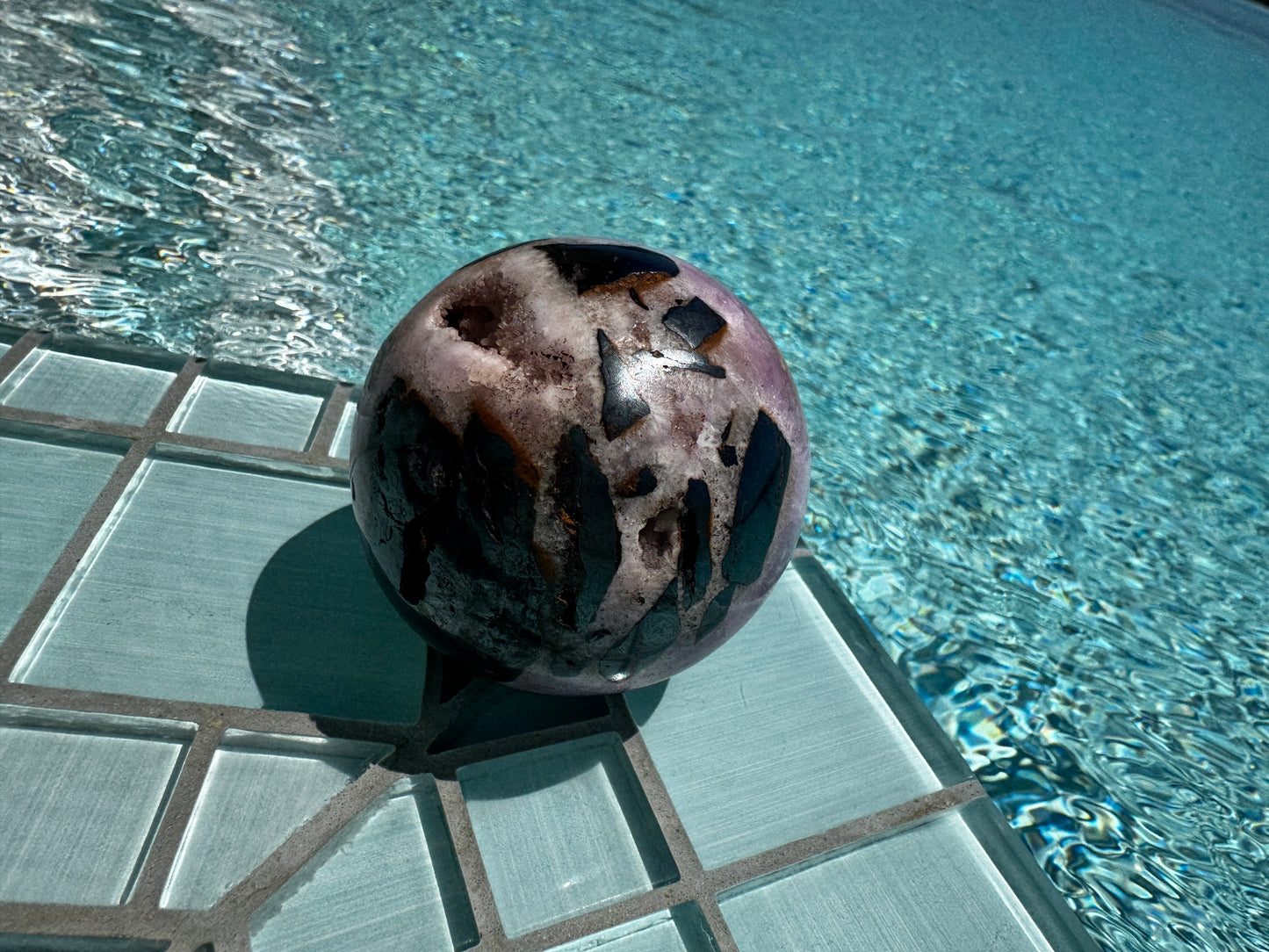 Pink Aragonite & Magnetite Grounding Love in the Heart Sphere 355 Grams