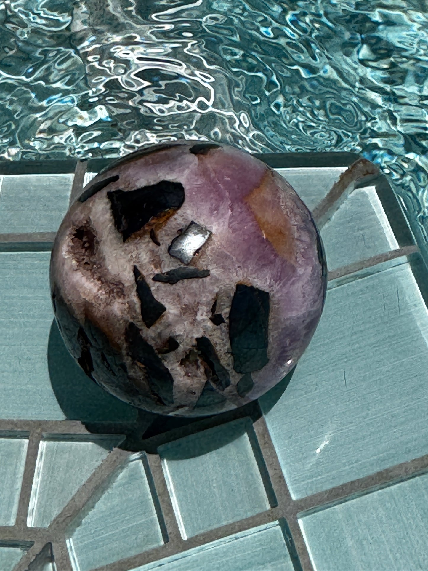 Pink Aragonite & Magnetite Grounding Love in the Heart Sphere 355 Grams