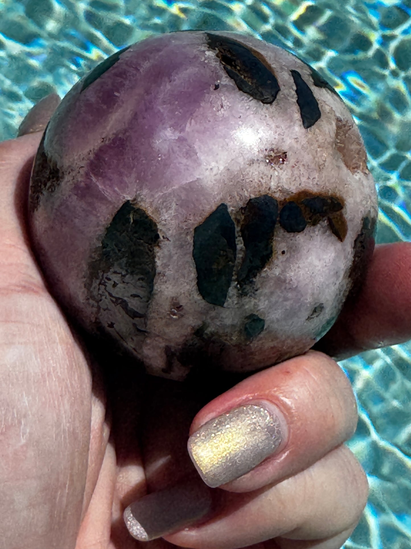 Pink Aragonite & Magnetite Grounding Love in the Heart Sphere 355 Grams