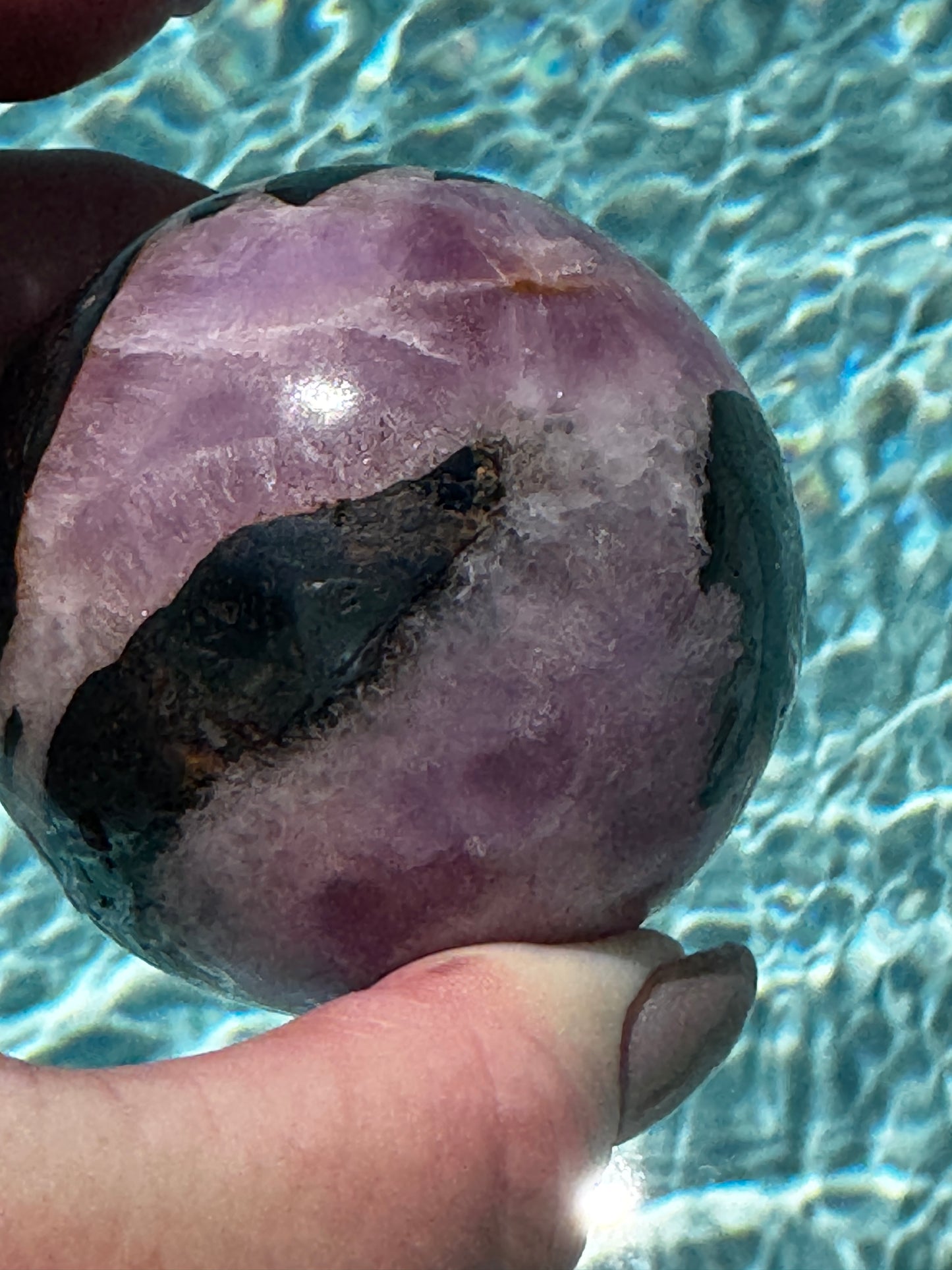 Pink Aragonite & Magnetite Grounding Love in the Heart Sphere 355 Grams