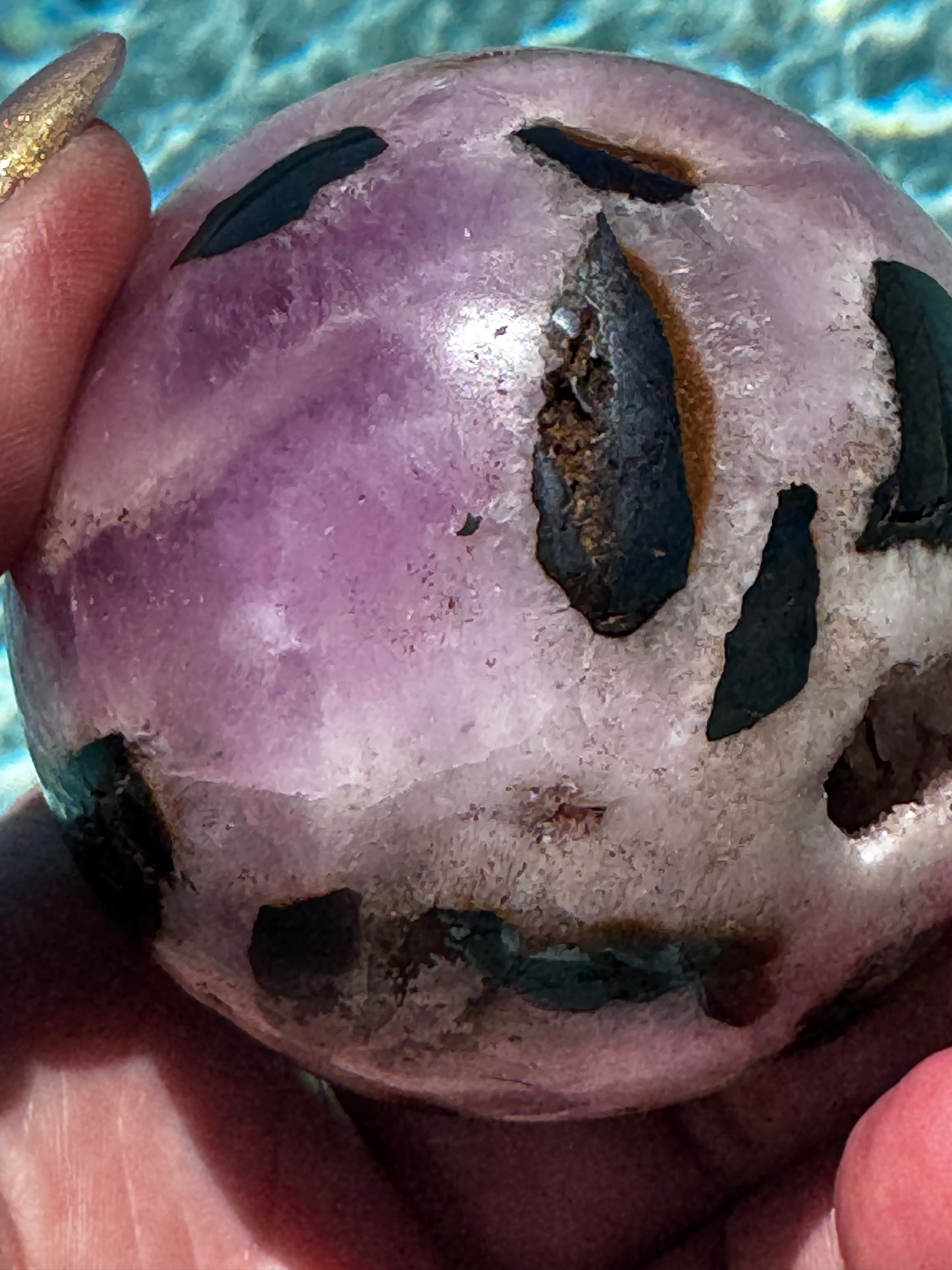 Pink Aragonite & Magnetite Grounding Love in the Heart Sphere 355 Grams