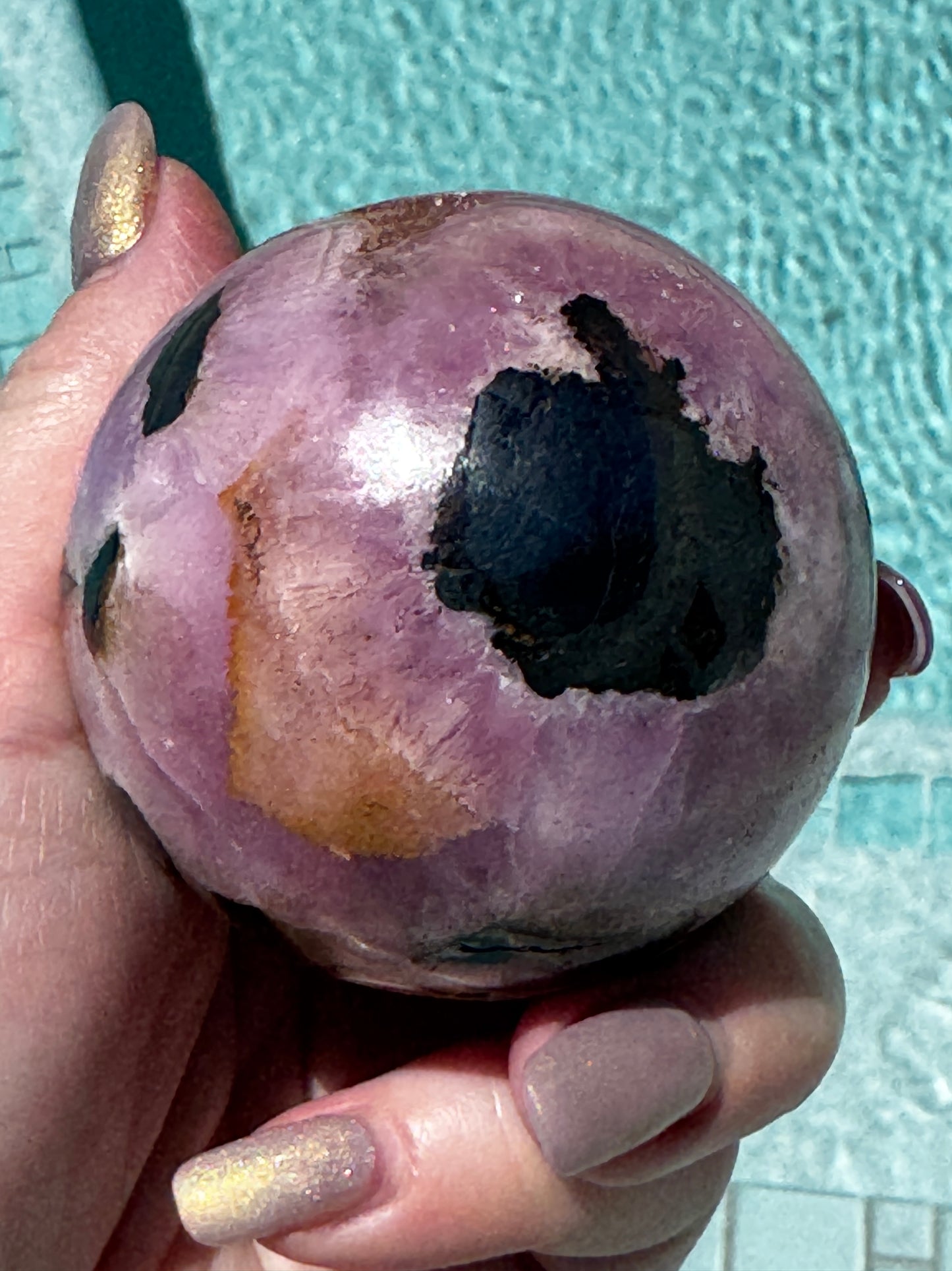 Pink Aragonite & Magnetite Grounding Love in the Heart Sphere 355 Grams