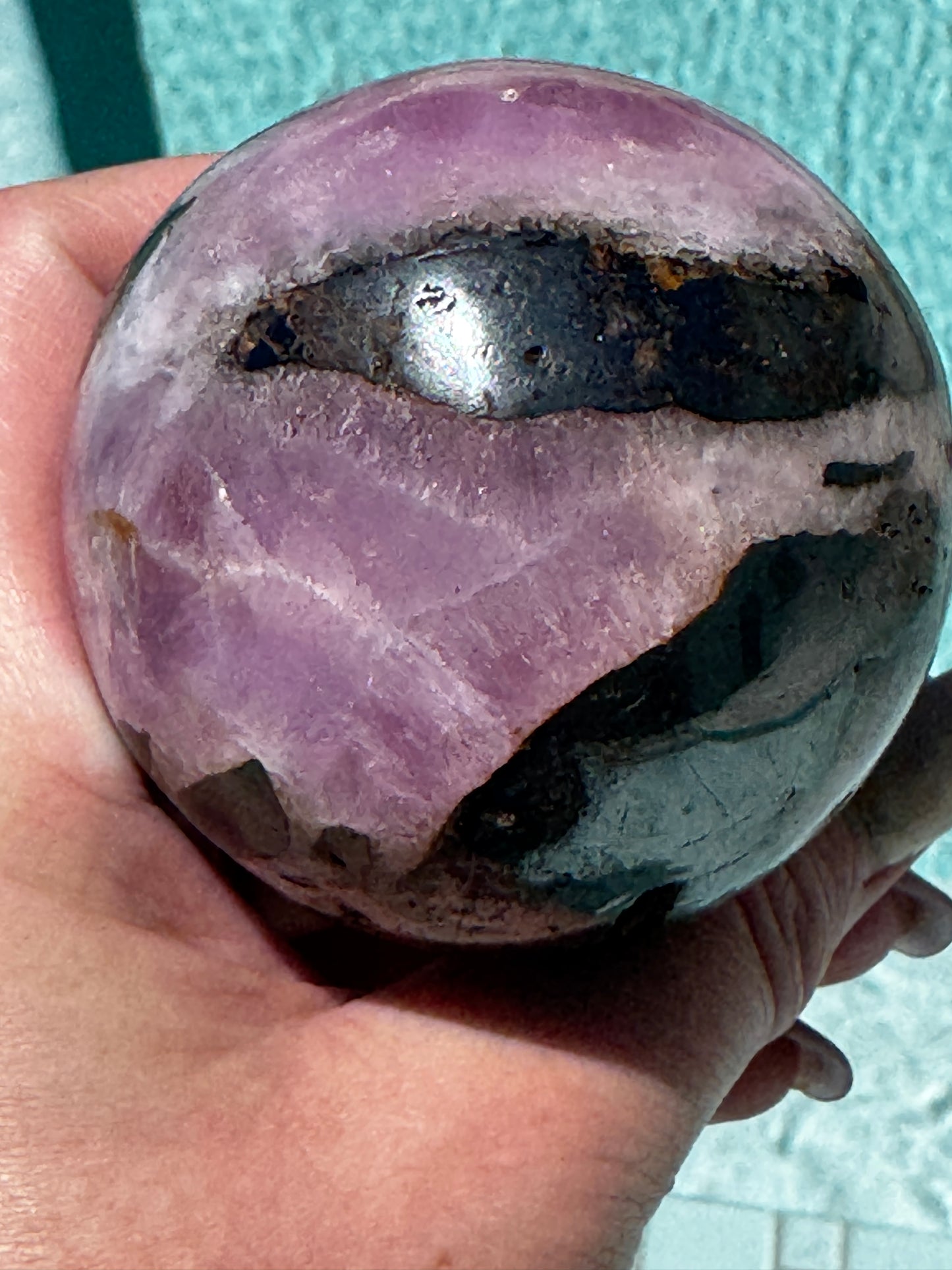 Pink Aragonite & Magnetite Grounding Love in the Heart Sphere 355 Grams