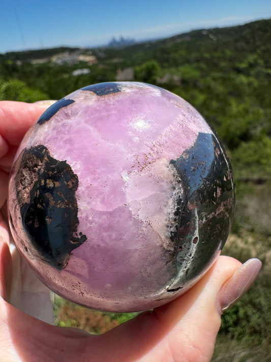 RARE Pink Aragonite & Magnetite Large 665 Gram Sphere