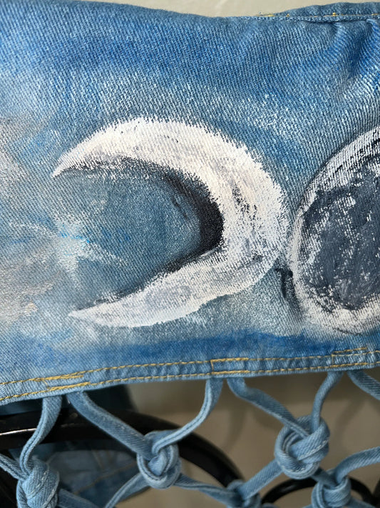 Triple Moon Hand Painted Denim Jacket XL